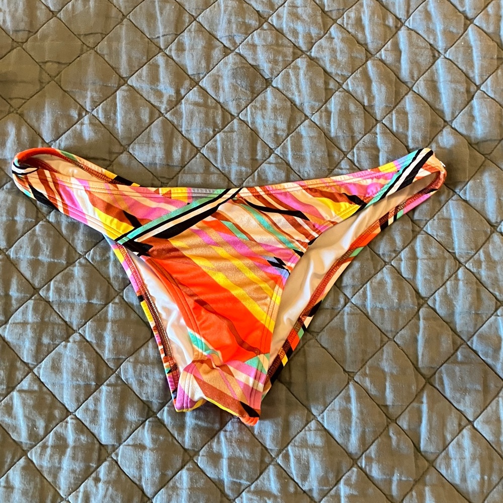 Victoria's Secret Multicolor Stripe Bikini Bottom - Pink Orange Aqua